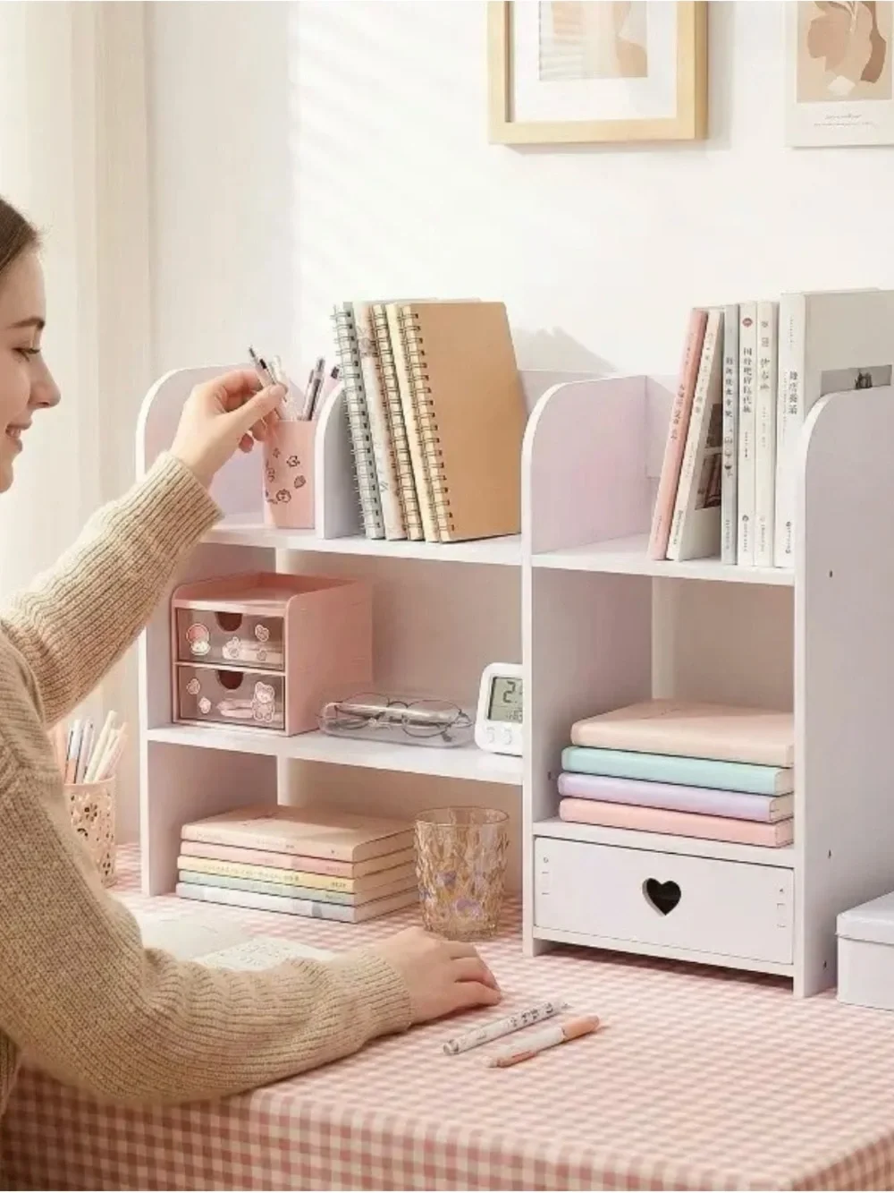 Layered Desktop Storage Rack with Drawers & Multi-Compartment, No-Tools-Needed